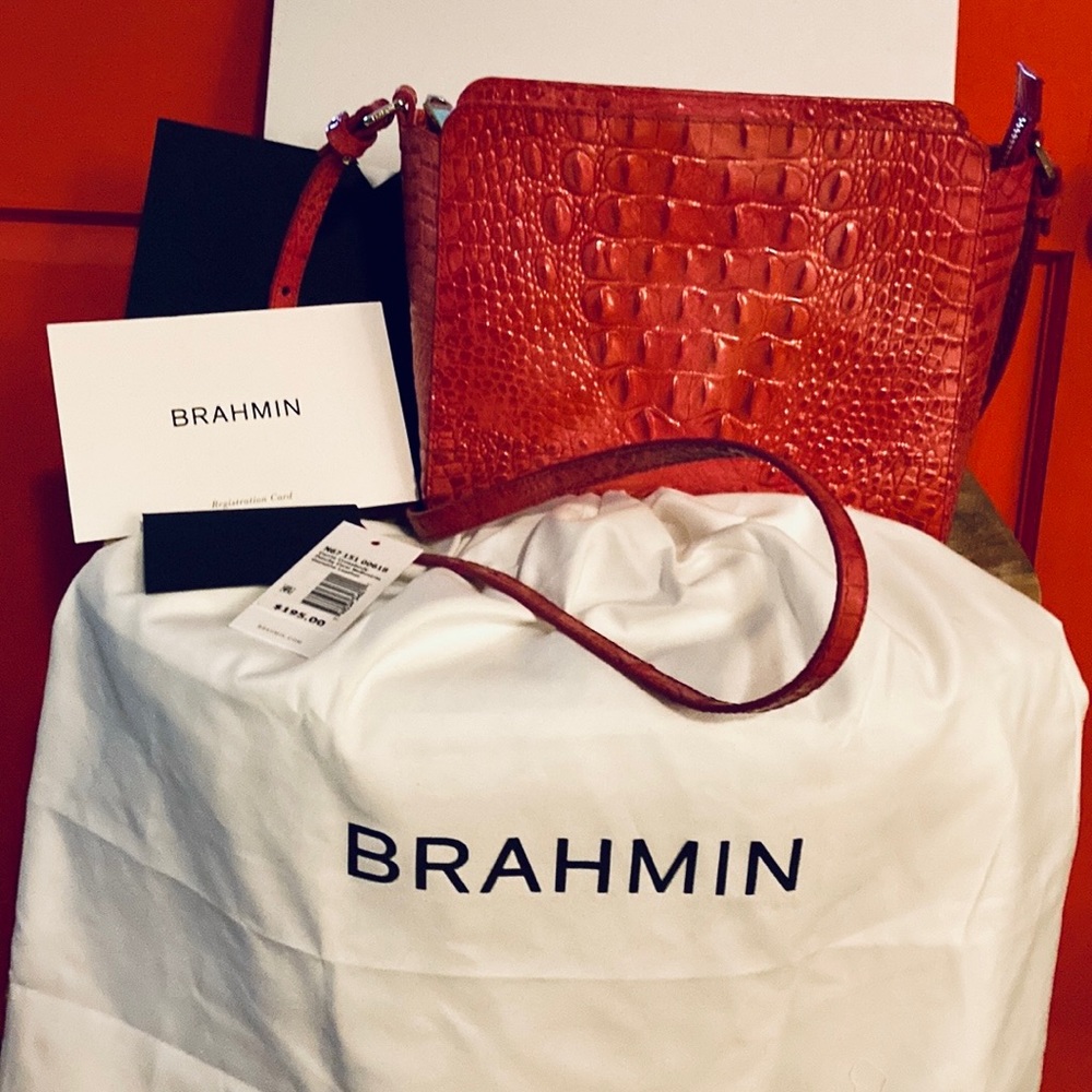 Brahmin Carrie Crossbody Bag Punchy Coral Leather (new w/detached tag)